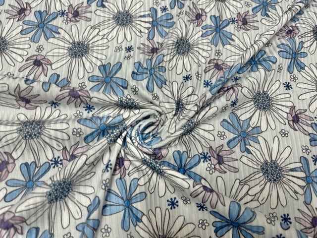 4x2 Rib Knit Brittany Frost Designs Winter Florals DBP Print #433 Double Brush Poly Spandex Stretch 190GSM Fabric 58"-60" Wide By The Yard