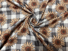 Load image into Gallery viewer, 8x3 Rib Brittany Frost Designs Sunflower DBP Knit Print #376 Brushed Poly Spandex Stretch 190GSM Apparel Fabric 58&quot;-60&quot; Wide By The Yard