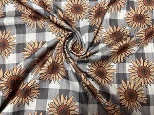 8x3 Rib Brittany Frost Designs Sunflower DBP Knit Print #376 Brushed Poly Spandex Stretch 190GSM Apparel Fabric 58"-60" Wide By The Yard