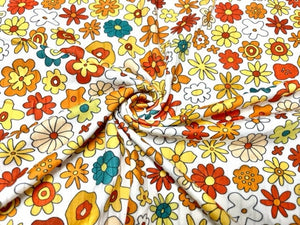 8x3 Retro Fall Floral DBP Knit Print #394 Double Brushed Poly Spandex Stretch 190GSM Apparel Fabric 58"-60" Wide By The Yard
