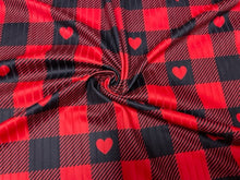 Load image into Gallery viewer, 8x3 Buffalo Plaid Heart DBP Knit Print #399 Double Brushed Poly Spandex Stretch 190GSM Apparel Fabric 58&quot;-60&quot; Wide By The Yard