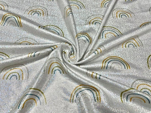 Boho Rainbow Sparkle Print #1 Shiny Shimmer Stretch Poly Spandex 190 GSM Apparel Craft Fabric 58"-60" Wide By The Yard