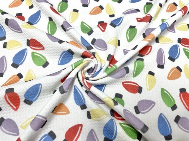 Brittany Frost Designs Christmas Light Bullet Print #808 Ribbed Scuba Double Knit Stretch Poly Spandex Apparel Craft Fabric 58"-60" Wide BTY
