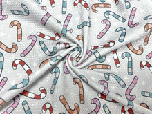 Load image into Gallery viewer, Brittany Frost Designs Candy Cane Bullet Print #812 Ribbed Scuba Double Knit Stretch Poly Spandex Apparel Craft Fabric 58&quot;-60&quot; Wide BTY