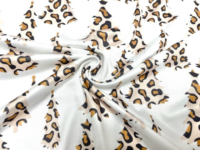 Leopard Christmas Tree Xmas DBP Print #893 Double Brushed Polyester Spandex Apparel Stretch Fabric 190 GSM 58"-60" Wide By The Yard