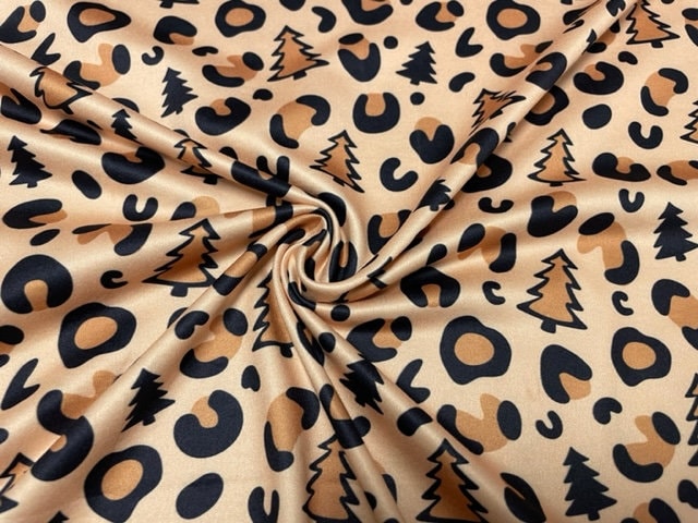 Leopard Spot Christmas Xmas Tree DBP Print #901 Double Brushed Polyester Spandex Apparel Stretch Fabric 190 GSM 58"-60" Wide By The Yard