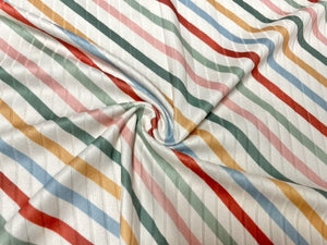 8x3 Candy Cane Stripe Rainbow DBP Knit Print #410 Double Brushed Poly Spandex Stretch 190GSM Apparel Fabric 58"-60" Wide By The Yard