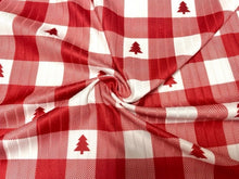 Load image into Gallery viewer, 8x3 Buffalo Plaid Christmas Tree Red DBP Knit Print #411 Double Brushed Poly Spandex Stretch 190GSM Apparel Fabric 58&quot;-60&quot; Wide By The Yard