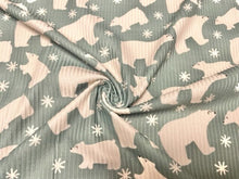 Load image into Gallery viewer, 4x2 Rib Knit Brittany Frost Designs Polar Bears DBP Print #418 Double Brush Poly Spandex Stretch 190GSM Fabric 58&quot;-60&quot; Wide By The Yard
