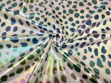 Load image into Gallery viewer, Dalmatian Spot Holographic Pleather Print #3 Shiny Faux Leather Stretch Vinyl Poly Spandex 190 GSM Apparel Fabric 58&quot;-60&quot; Wide By The Yard