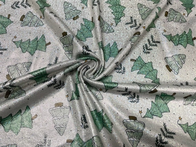 Brittany Frost Designs Xmas Tree Sparkle Print #10 Shiny Shimmer Stretch Poly Spandex 190 GSM Apparel Craft Fabric 58"-60" Wide By The Yard