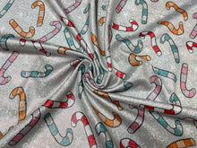 Load image into Gallery viewer, Brittany Frost Designs Candy Cane Sparkle Print #11 Shiny Shimmer Stretch Poly Spandex 190 GSM Apparel Craft Fabric 58&quot;-60&quot; Wide By The Yard