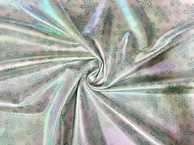 Holo Pleather Brittany Frost Designs Snowflake Print #23 Shiny Stretch Vinyl Poly Spandex 190 GSM Apparel Fabric 58"-60" Wide By The Yard