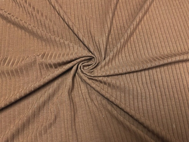 Milk Chocolate Brown DBP 8X3 Rib Knit #25 Double Brushed Polyester Spandex Stretch 190GSM Apparel Fabric 58"-60" Wide By The Yard