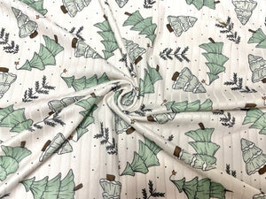 8x3 Rib Brittany Frost Designs Xmas Tree DBP Knit Print #441 Brushed Poly Spandex Stretch 190GSM Apparel Fabric 58"-60" Wide By The Yard