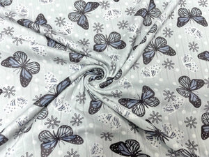 8x3 Rib Brittany Frost Designs Butterfly DBP Knit Print #443 Brushed Poly Spandex Stretch 190GSM Apparel Fabric 58"-60" Wide By The Yard