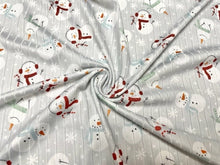 Load image into Gallery viewer, 8x3 Rib Brittany Frost Designs Xmas Snowman DBP Knit Print #446 Brushed Poly Spandex Stretch 190GSM Apparel Fabric 58&quot;-60&quot; Wide By The Yard