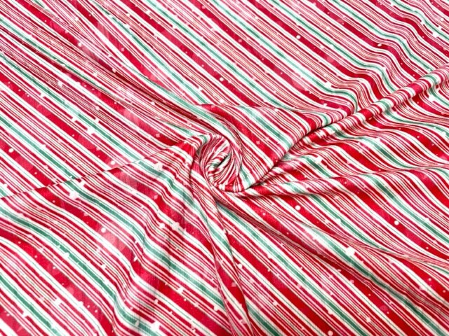 8x3 Xmas Candy Cane Stripe DBP Knit Print #450 Double Brushed Poly Spandex Stretch 190GSM Apparel Fabric 58"-60" Wide By The Yard