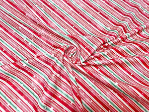 8x3 Xmas Candy Cane Stripe DBP Knit Print #450 Double Brushed Poly Spandex Stretch 190GSM Apparel Fabric 58"-60" Wide By The Yard