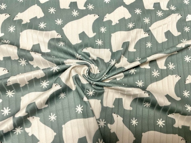 8x3 Rib Brittany Frost Designs Polar Bear DBP Knit Print #451 Brushed Poly Spandex Stretch 190GSM Apparel Fabric 58"-60" Wide By The Yard