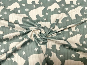 8x3 Rib Brittany Frost Designs Polar Bear DBP Knit Print #451 Brushed Poly Spandex Stretch 190GSM Apparel Fabric 58"-60" Wide By The Yard