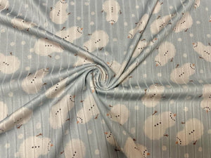 8x3 Rib Brittany Frost Designs Xmas Snowman DBP Knit Print #457 Brushed Poly Spandex Stretch 190GSM Apparel Fabric 58"-60" Wide By The Yard