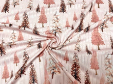 Load image into Gallery viewer, 8x3 Xmas Holiday Pink Tree DBP Knit Print #462 Double Brushed Poly Spandex Stretch 190GSM Apparel Fabric 58&quot;-60&quot; Wide By The Yard