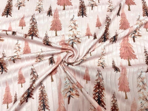 8x3 Xmas Holiday Pink Tree DBP Knit Print #462 Double Brushed Poly Spandex Stretch 190GSM Apparel Fabric 58"-60" Wide By The Yard