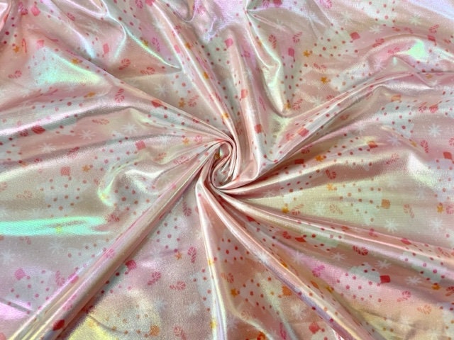 Holo Pleather Brittany Frost Designs Xmas Cookie Print #19 Shiny Stretch Vinyl Poly Spandex 190 GSM Apparel Fabric 58"-60" Wide By The Yard