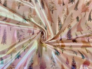 Xmas Tree Holographic Pleather Print #20 Shiny Faux Leather Stretch Vinyl Poly Spandex 190 GSM Apparel Craft Fabric 58"-60" Wide By The Yard