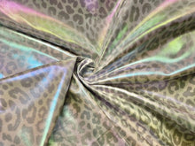 Load image into Gallery viewer, Leopard Holographic Pleather Print #28 Shiny Faux Leather Stretch Vinyl Poly Spandex 190 GSM Apparel Craft Fabric 58&quot;-60&quot; Wide By The Yard