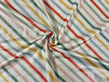 Load image into Gallery viewer, Sparkle Christmas Stripe Print #15 Shiny Shimmer Stretch Poly Spandex 190 GSM Apparel Craft Fabric 58&quot;-60&quot; Wide By The Yard
