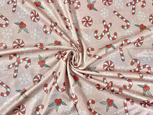 Load image into Gallery viewer, Sparkle Candy Cane Snowflake Print #22 Shiny Shimmer Stretch Poly Spandex 190 GSM Apparel Craft Fabric 58&quot;-60&quot; Wide By The Yard