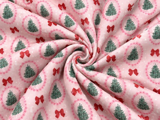 Christmas Tree Bow Super Scuba Techno Print #2075 Double Knit Stretch Fabric Poly Spandex Fabric 58"-60" Wide By The Yard