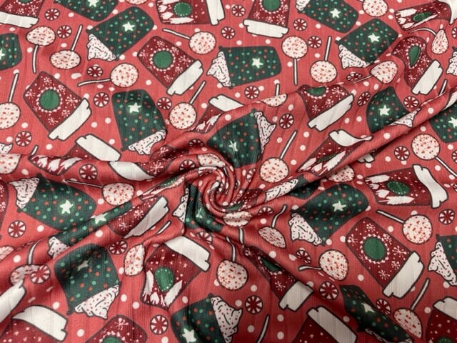 8x3 Rib Brittany Frost Designs Coffee Cocoa DBP Knit Print #454 Brushed Poly Spandex Stretch 190GSM Apparel Fabric 58"-60" Wide By The Yard