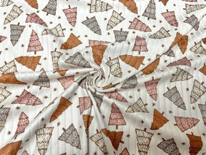 8x3 Rib Brittany Frost Designs Xmas Tree DBP Knit Print #459 Brushed Poly Spandex Stretch 190GSM Apparel Fabric 58"-60" Wide By The Yard