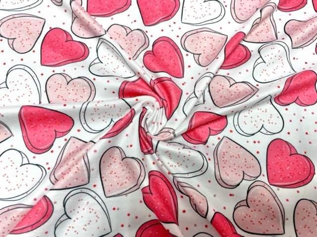 Brittany Frost Designs Heart Cookie DBP Print #919 Double Brushed Polyester Spandex Apparel Stretch Fabric 190 GSM 58"-60" Wide By The Yard
