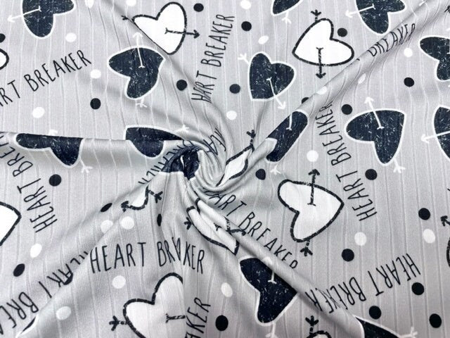 8x3 Rib Brittany Frost Designs Heartbreaker DBP Knit Print #469 Brushed Poly Spandex Stretch 190GSM Apparel Fabric 58"-60" Wide By The Yard