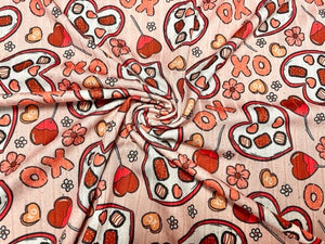 8x3 Rib Brittany Frost Designs XOXO Candy DBP Knit Print #470 Brushed Poly Spandex Stretch 190GSM Apparel Fabric 58"-60" Wide By The Yard