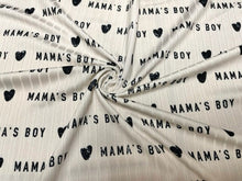Load image into Gallery viewer, 8x3 Rib Brittany Frost Designs Mama&#39;s Boy DBP Knit Print #473 Brushed Poly Spandex Stretch 190GSM Apparel Fabric 58&quot;-60&quot; Wide By The Yard