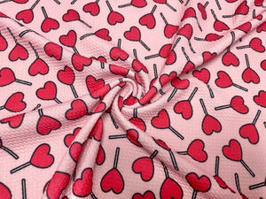 Heart Lollipop V-Day Bullet Print #829 Ribbed Scuba Techno Double Knit 2-Way Stretch Poly Spandex Apparel Craft Fabric 58"-60" Wide BTY