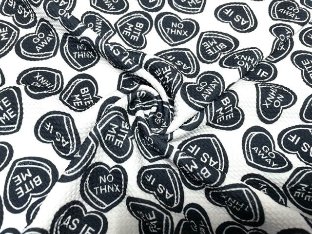 Brittany Frost Designs Candy Hearts Bullet Print #835 Ribbed Scuba Double Knit Stretch Poly Spandex Apparel Craft Fabric 58"-60" Wide BTY
