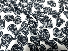 Load image into Gallery viewer, Brittany Frost Designs Candy Hearts Bullet Print #835 Ribbed Scuba Double Knit Stretch Poly Spandex Apparel Craft Fabric 58&quot;-60&quot; Wide BTY