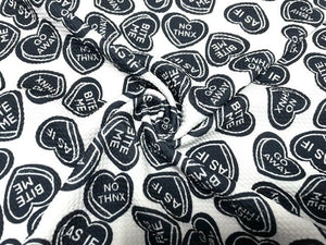 Brittany Frost Designs Candy Hearts Bullet Print #835 Ribbed Scuba Double Knit Stretch Poly Spandex Apparel Craft Fabric 58"-60" Wide BTY