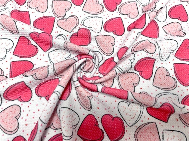 Brittany Frost Designs V-Day Hearts Bullet Print #837 Ribbed Scuba Double Knit Stretch Poly Spandex Apparel Craft Fabric 58"-60" Wide BTY
