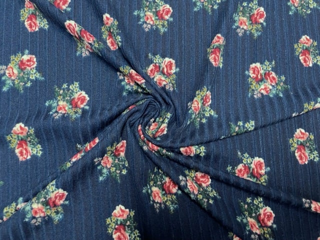 8x3 Floral Rose DBP Knit Print #486 Double Brushed Poly Spandex Stretch 190GSM Apparel Fabric 58"-60" Wide By The Yard