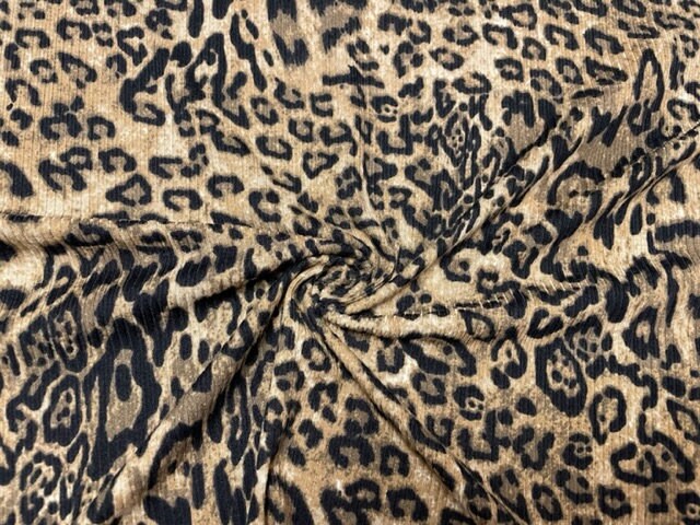 4x2 Leopard Spot Animal DBP Rib Knit Print #495 Double Brushed Poly Spandex Stretch 190GSM Apparel Fabric 58"-60" Wide By The Yard