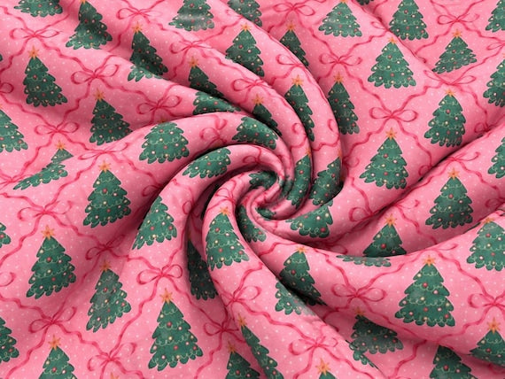 Christmas Tree Bow Super Scuba Techno Print #2071 Double Knit Stretch Fabric Poly Spandex Fabric 58"-60" Wide By The Yard