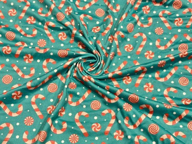 Candy Cane DBP Print #2063 Double Brushed Polyester Spandex Apparel Stretch Fabric 190 GSM 58"-60" Wide By The Yard