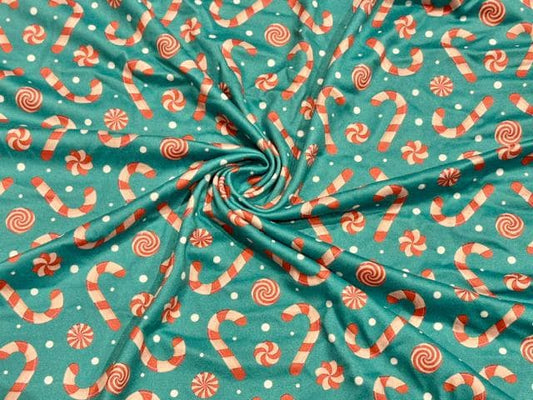 Candy Cane DBP Print #2063 Double Brushed Polyester Spandex Apparel Stretch Fabric 190 GSM 58"-60" Wide By The Yard